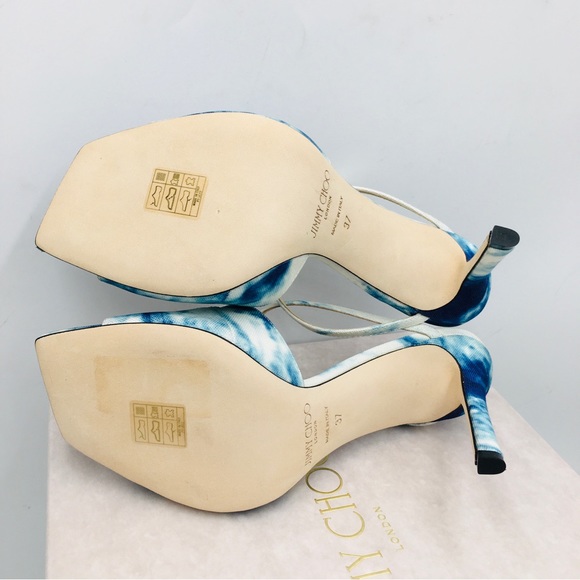 Jimmy Choo ANISE 95 Marbled Denim Women’s heel sandals Size EU 37 US 7 Medium - Picture 12 of 16